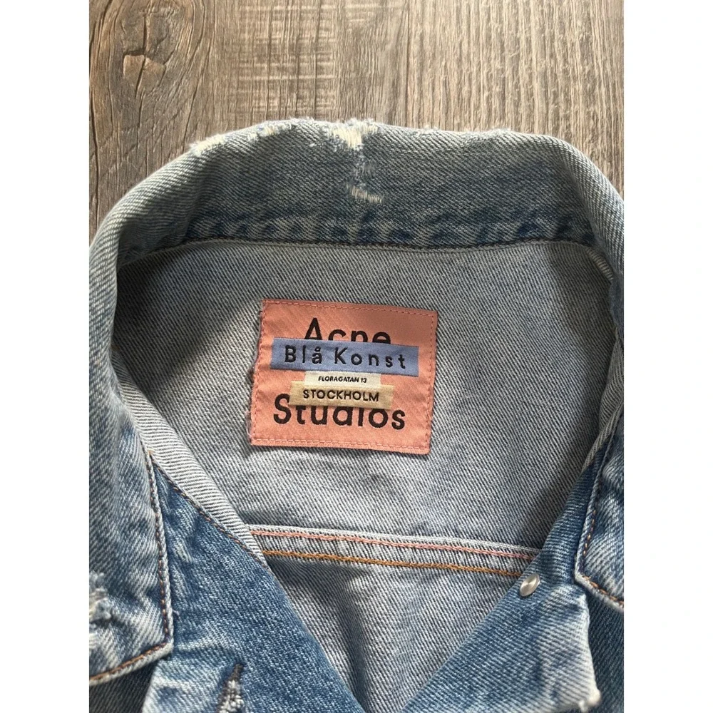 Acne Studios Bla Konst 2000 Blue Patched Up Distressed Denim Jacket IT 32